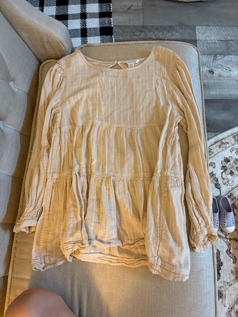 American Eagle Outfitters Cream Tiered Peasant Tunic Top
